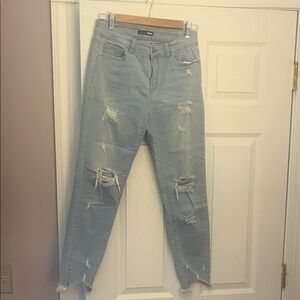Fashion Nova Light Blue Distressed Cropped Jeans